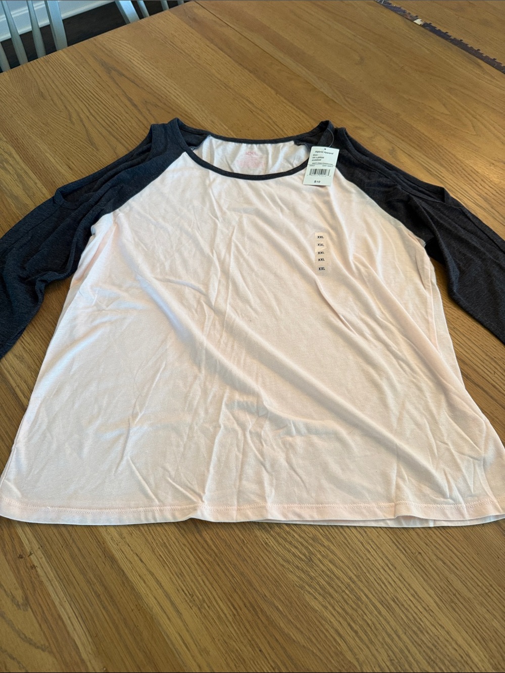Hybrid Apparel Soft Pink with Charcoal Raglan Tee